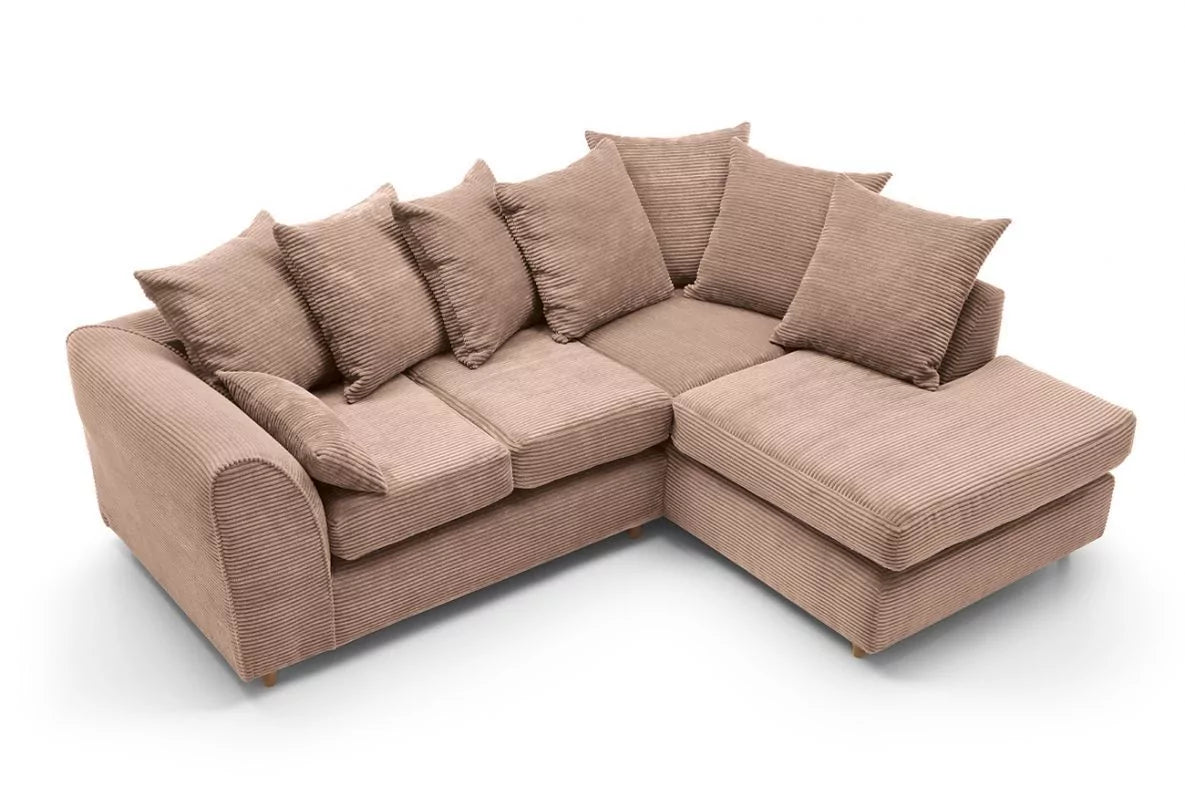 Jasmine Jumbo Cord Corner Sofa - Rigth Arm Brown