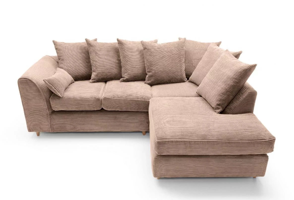 Jasmine Jumbo Cord Corner Sofa - Rigth Arm Brown
