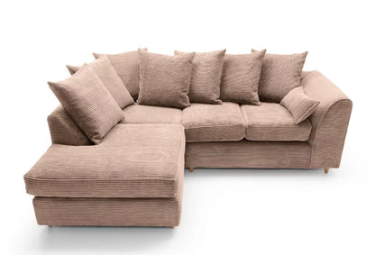 Jasmine Jumbo Cord Corner Sofa - Left Arm Brown