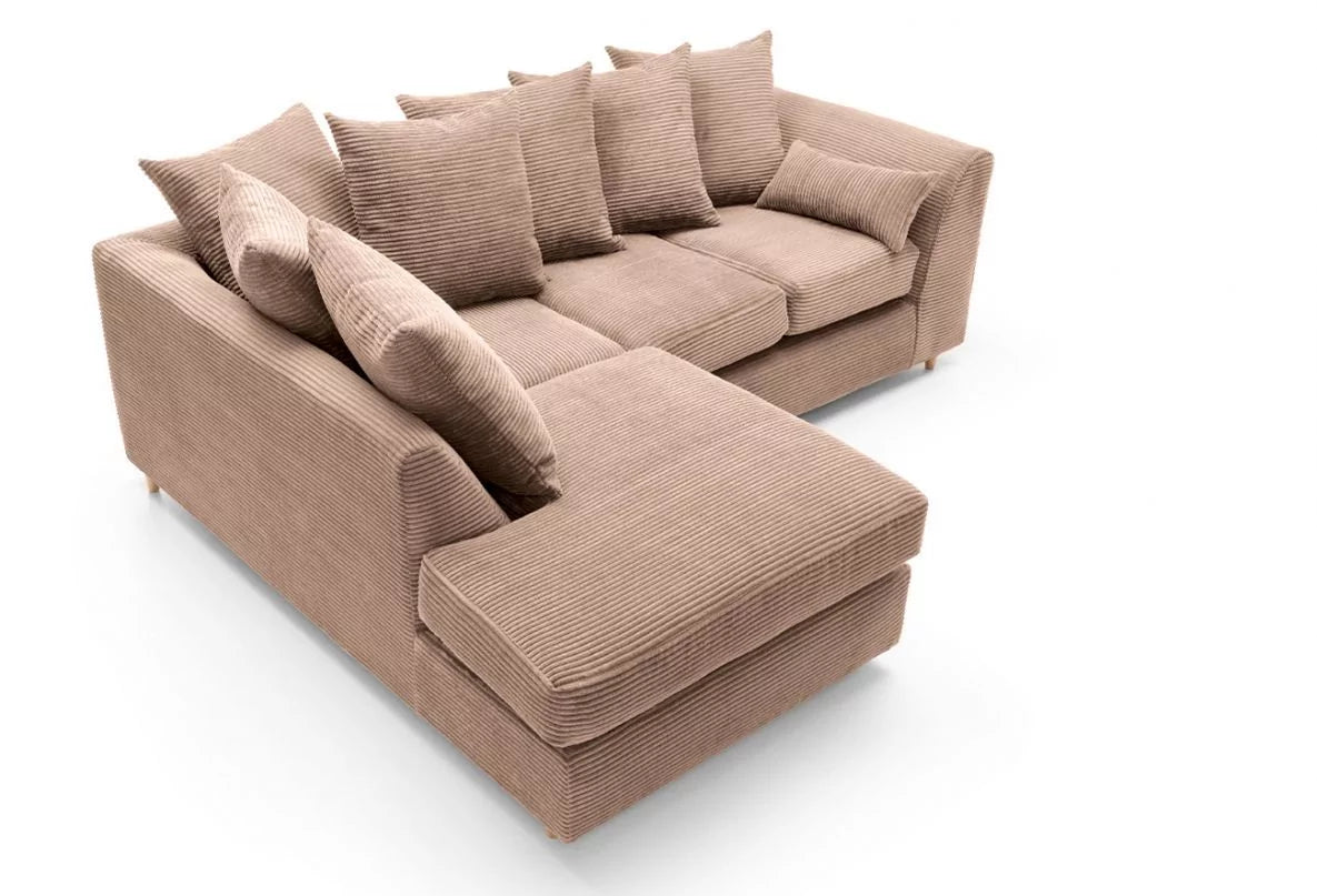 Jasmine Jumbo Cord Corner Sofa - Left Arm Brown