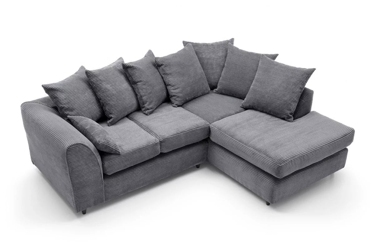 Jasmine Jumbo Cord Corner Sofa - Rigth Arm Grey