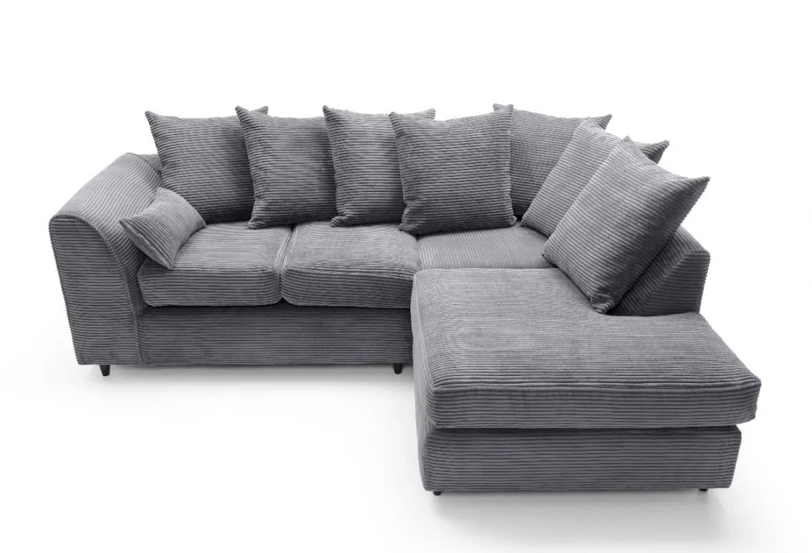 Jasmine Jumbo Cord Corner Sofa - Rigth Arm Grey