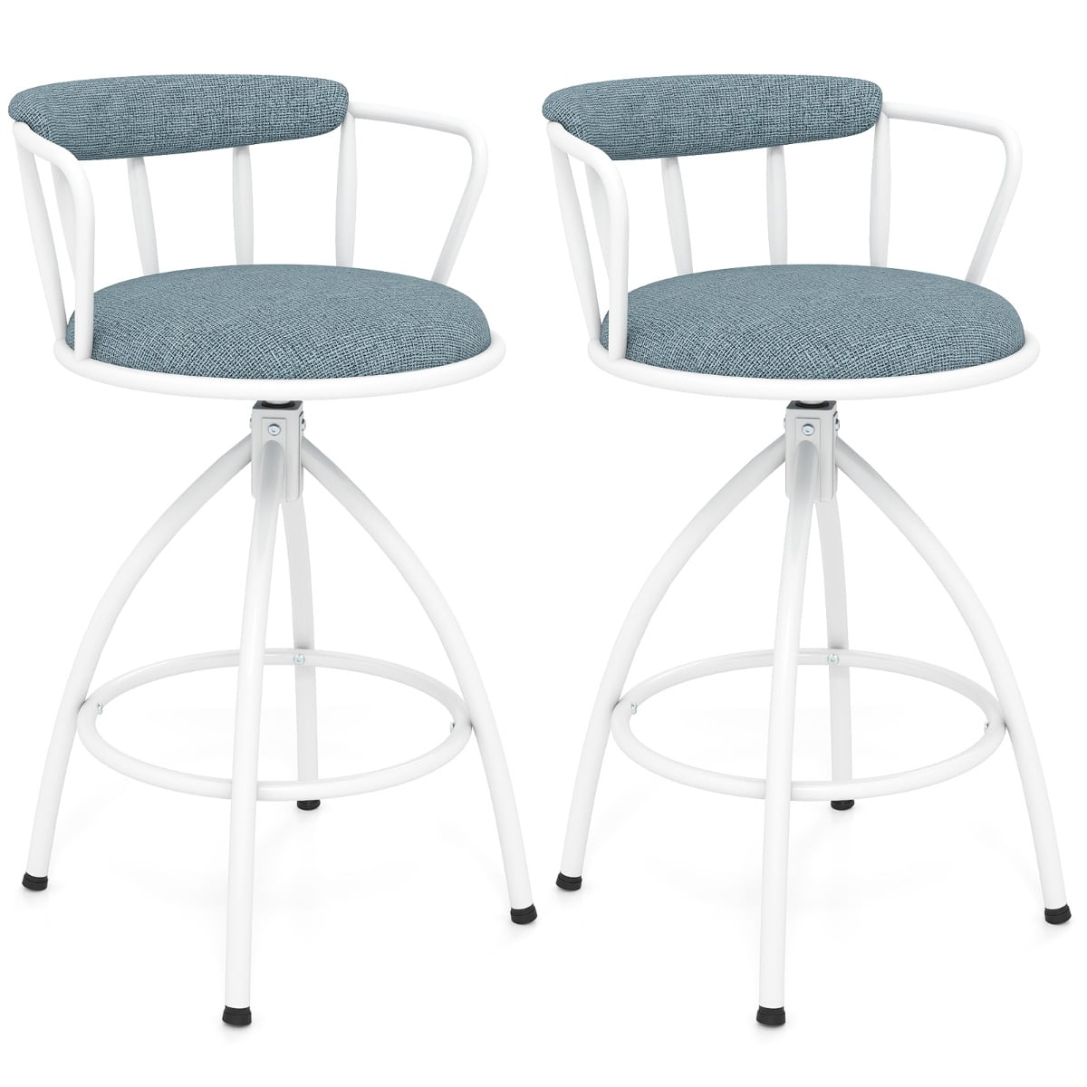 Counter Height Swivel Bar Stools Set of 2 Upholstered Barsools with Backrest-Blue