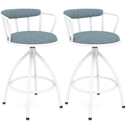 Counter Height Swivel Bar Stools Set of 2 Upholstered Barsools with Backrest-Blue