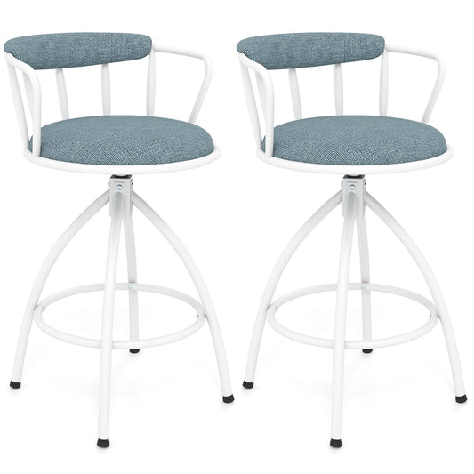 Counter Height Swivel Bar Stools Set of 2 Upholstered Barsools with Backrest-Blue