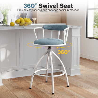 Counter Height Swivel Bar Stools Set of 2 Upholstered Barsools with Backrest-Blue