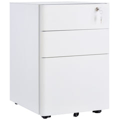 Vinsetto Lockable Cabinet, Rolling Filing Cabinet with 3 Drawers, Steel Office Drawer Unit for A4, Letter, Legal Sized Files-White