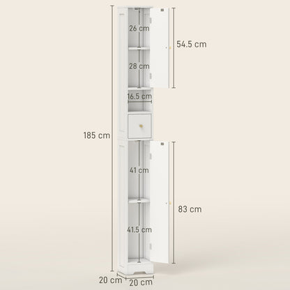 HOMCOM 185 cm Tall Bathroom Cabinet with Arched Doors - White