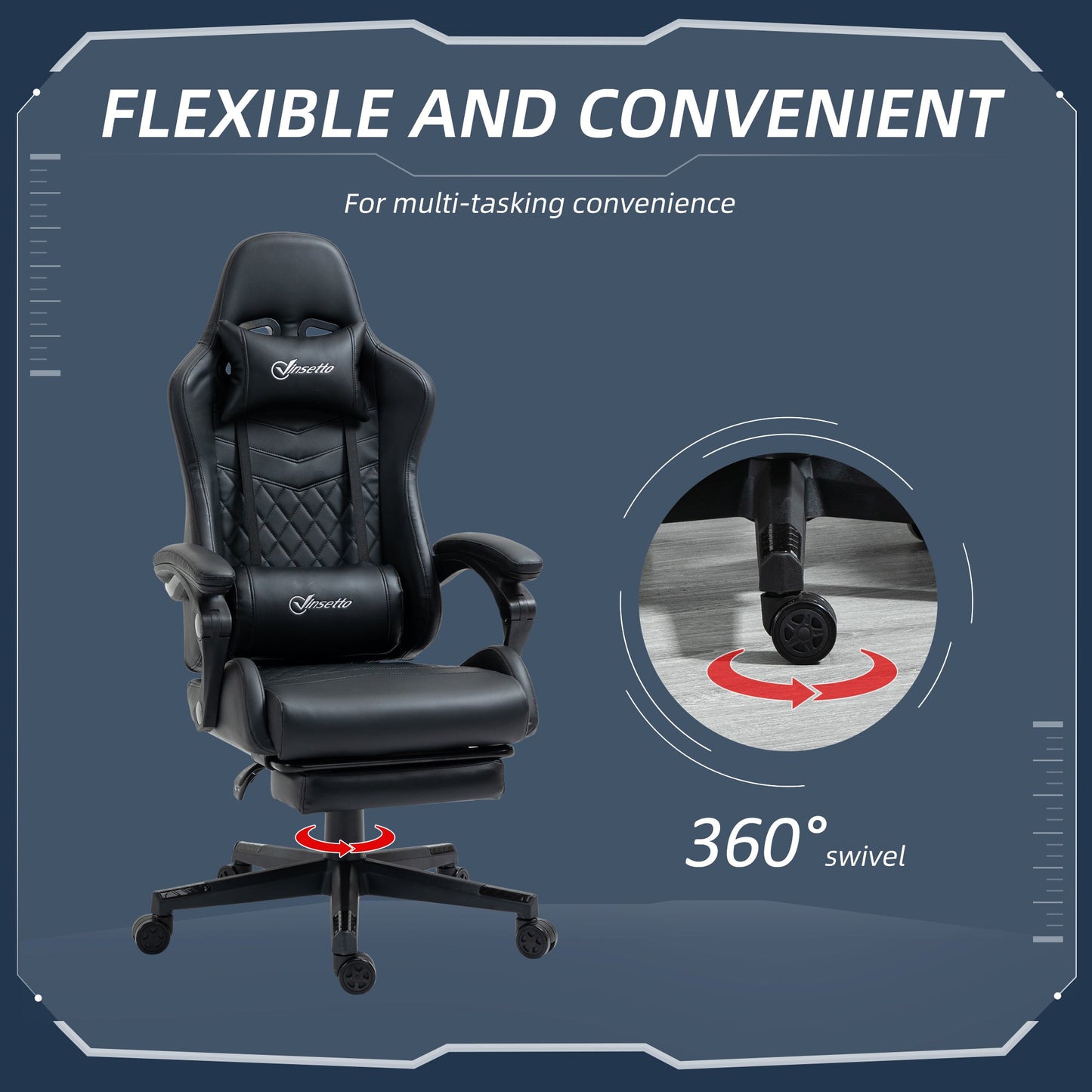 Vinsetto Computer Gaming Chair with Footrest, Video Gaming Chair for Adults with 130¡ Reclining Back, Desk Chair with Lumbar Support and Adjustable Height, Black