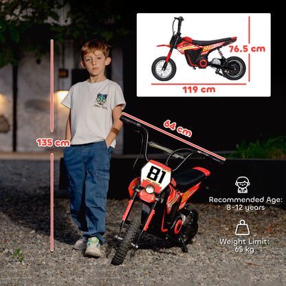 AIYAPLAY Kids Electric Motorbike, 24V Ride On Motorcycle with 3 Speeds and Rear Suspension, Dirt Bike for 8-12 Years Old, Red