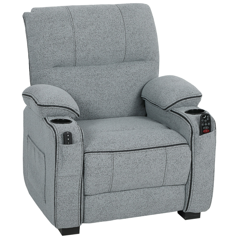 HOMCOM Electric Massage Recliner Armchair with Vibration, Heat, Whisper-Quiet Motor, Memory Function, Velvet Power Reclining Chair with Spring Pack, USB Port, Footrest, Side Pockets, Cup Holders, Grey