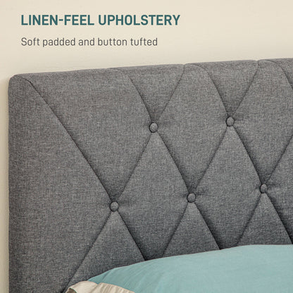 HOMCOM Double Bed Frame with 5-Level Adjustable Linen Upholstered Headboard 145W x 196D x 120Hcm, Grey