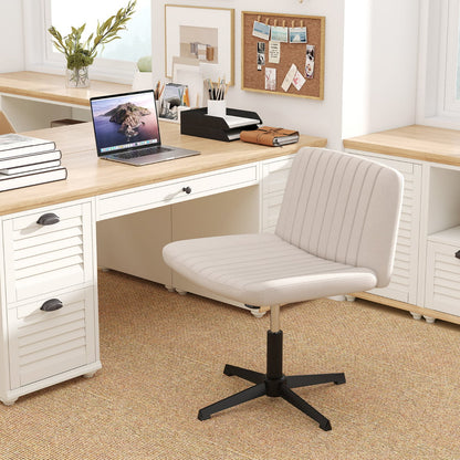 Criss Cross Legged Chair No Wheels with Wide Padded Seat-Beige