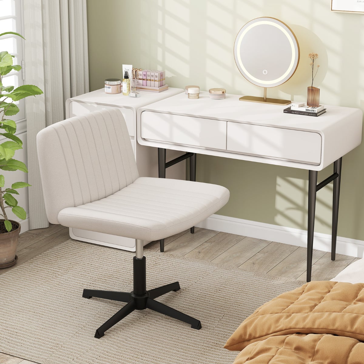 Criss Cross Legged Chair No Wheels with Wide Padded Seat-Beige