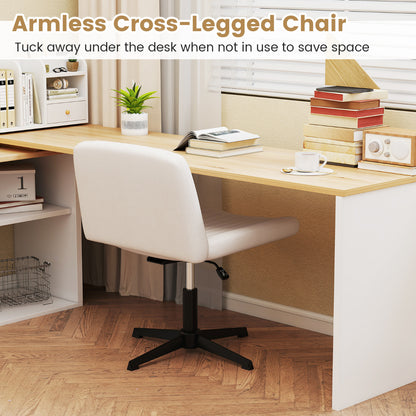 Criss Cross Legged Chair No Wheels with Wide Padded Seat-Beige