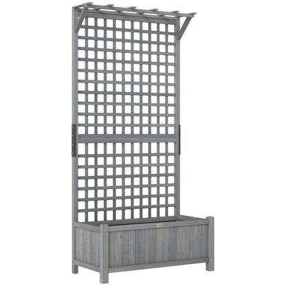 Outsunny Raised Bed with Drainage Holes, Wood Planter with Trellis for Climbing Plants, Dark Grey