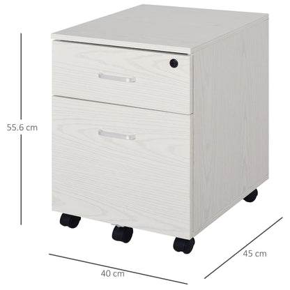 Vinsetto 2-Drawer Locking Office Filing Cabinet w/ 5 Wheels Rolling Storage Hanging A4 Cupboard Home Organisation White Wood Grain