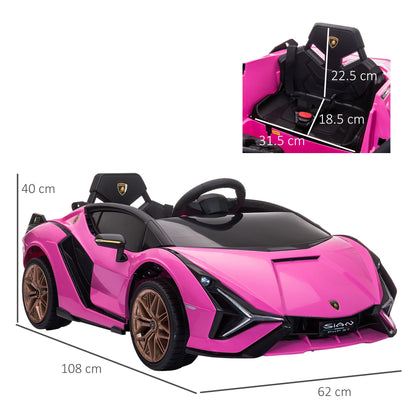 12V Battery-powered Kids Electric Ride On Car Lamborghini SIAN Toy with Parental Remote Control Lights MP3 for 3-5 Years Old Pink