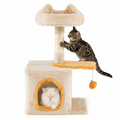 Cute Kitty Tower with Plush Perch for Indoor Kittens-Yellow