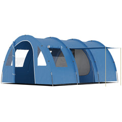 Outsunny 5-6 Man Camping Tent with 2 Room, Floor and Carry Bag - Blue
