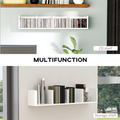 HOMCOM Wall Mount 84 CD / 56 DVD/Blu-ray/ Media Storage Rack 4 Cubes Wooden Shelf Organizer Unit Bookcase Display (White)