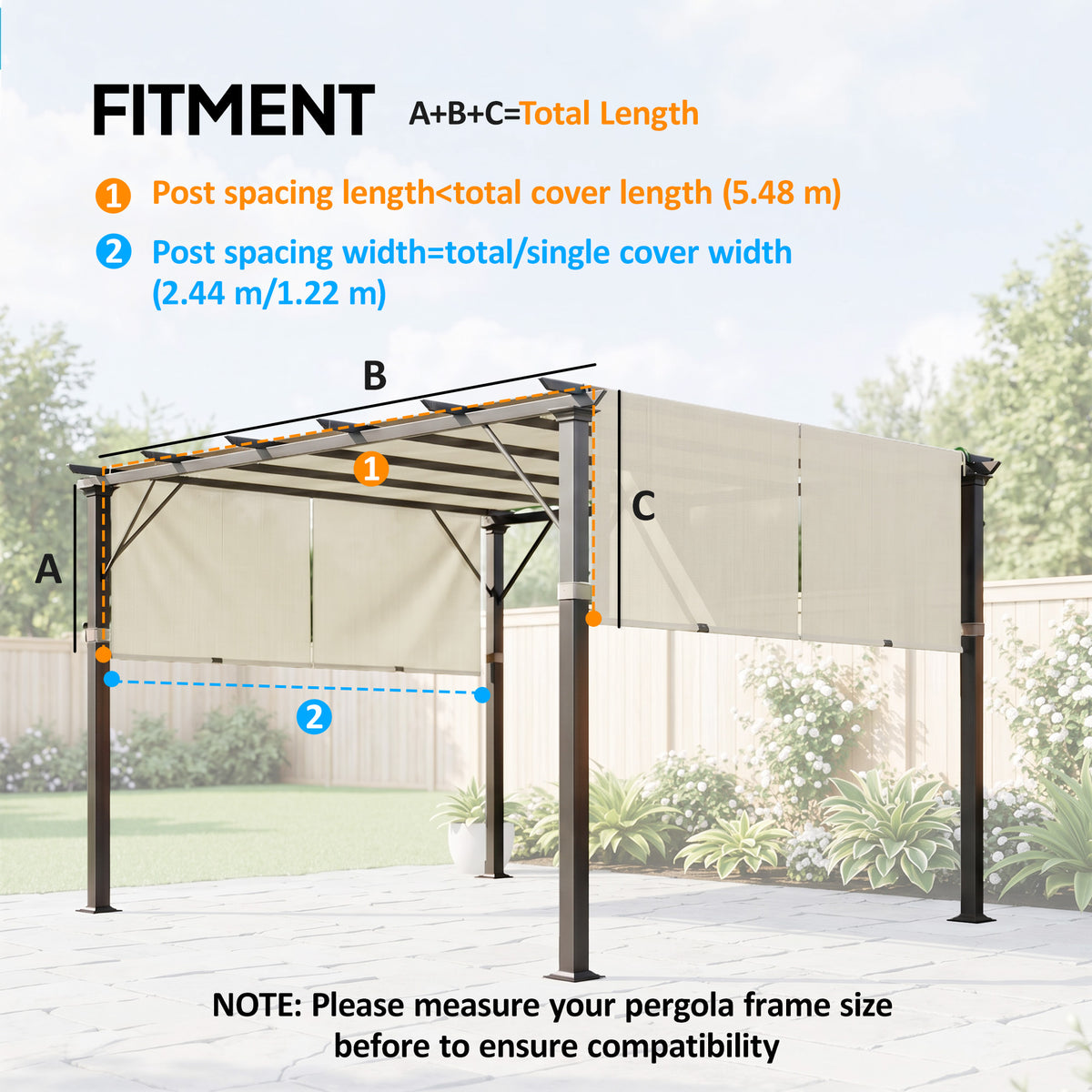 Outsunny 2 Pcs UV Protection Pergola Replacement Canopy, Pergola Shade Cover, Easy to Install, for 3 x 3(m) Pergola, Cream White