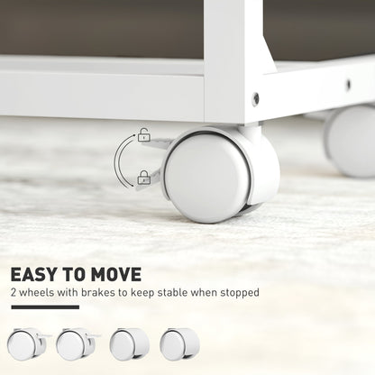 HOMCOM C-Shaped Sofa Side Table, Height Adjustable Overbed Table with Tilting Desktop, Mobile Laptop Desk for Living Room Bedroom, Oak and White