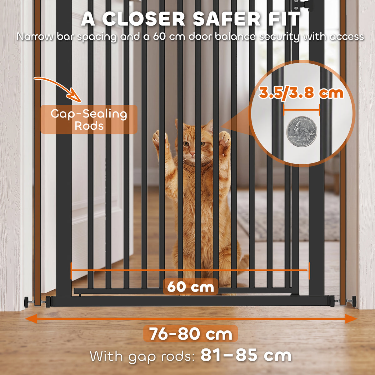 PawHut Extra Tall Pet Gate, Baby Gate w/ 112-200cm Adjustable Height, Two-Way Open, No-Drill, Fits 76-80cm & 81-85cm Door Black