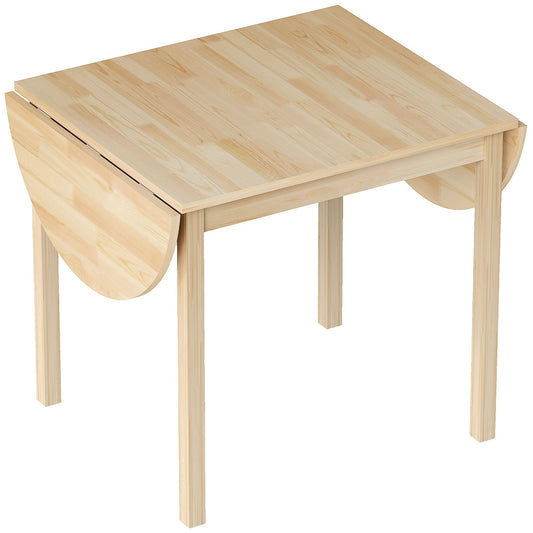 HOMCOM 4-6 Person Wooden Drop-Leaf Table - Natural Finish