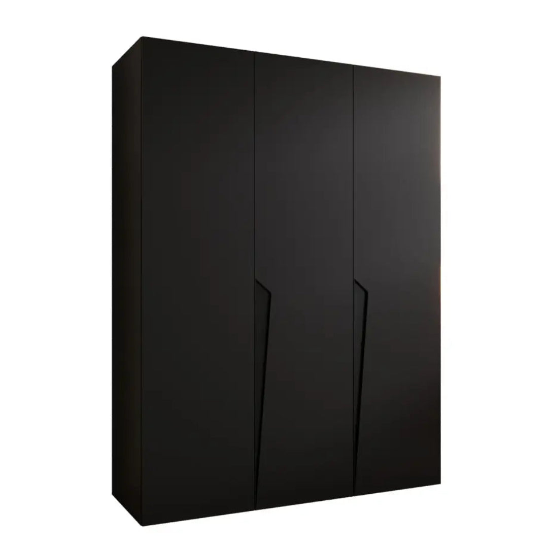 Black wardrobe with three doors on a white background