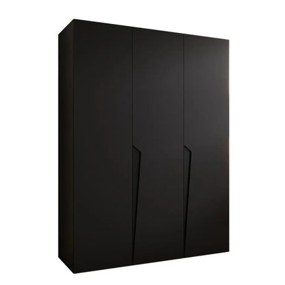 Black wardrobe with three doors on a white background