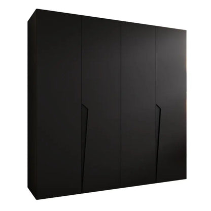 Black wardrobe with three doors on a white background