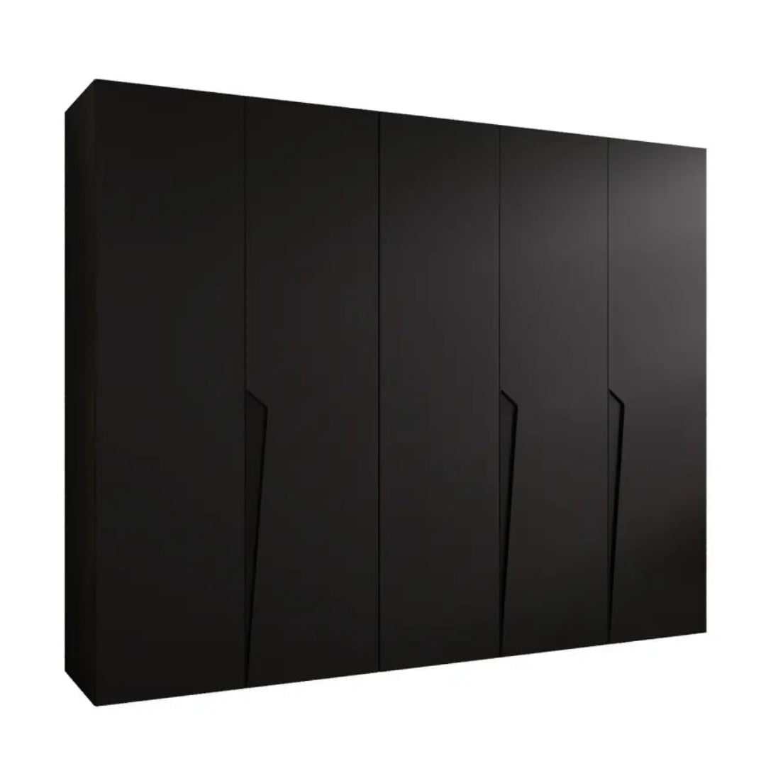 Black wardrobe with three doors on a white background