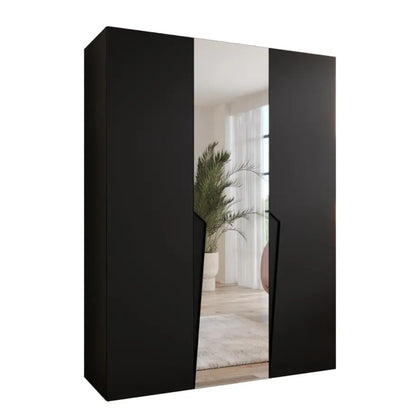 Black wardrobe with a mirror on a white background