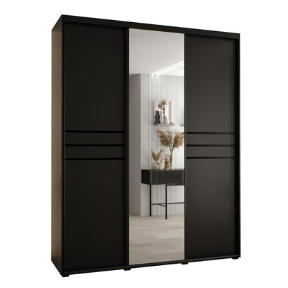 Black wardrobe with a mirror door on a white background