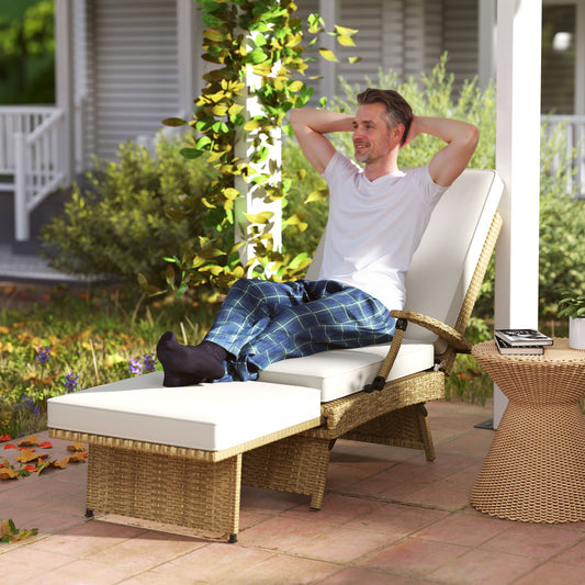 Outsunny 80  Reclining Rattan Lounger - White/Beige