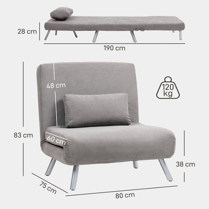 HOMCOM Single Velvet-Feel Chair Bed - Grey