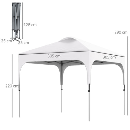 Outsunny 3 x 3(M) Pop Up Gazebo, UPF 50+ Foldable Canopy Tent with Wheeled Carrybag, 4 Leg Weight Bags, Height Adjustable Marquee Shelter 1 person easy setup for Outdoor Garden Patio Party, White
