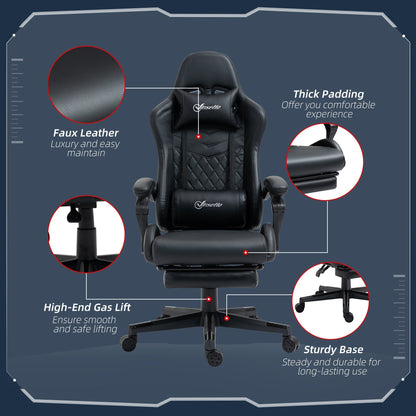 Vinsetto Racing Gaming Chair w/ Arm, PU Leather Gamer Recliner Home Office, Black