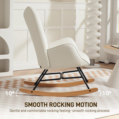 HOMCOM Rocking Chair, Modern Upholstered Velvet Armchair with Solid Wood Legs and Metal Frame for Living Room, Bedroom, Cream