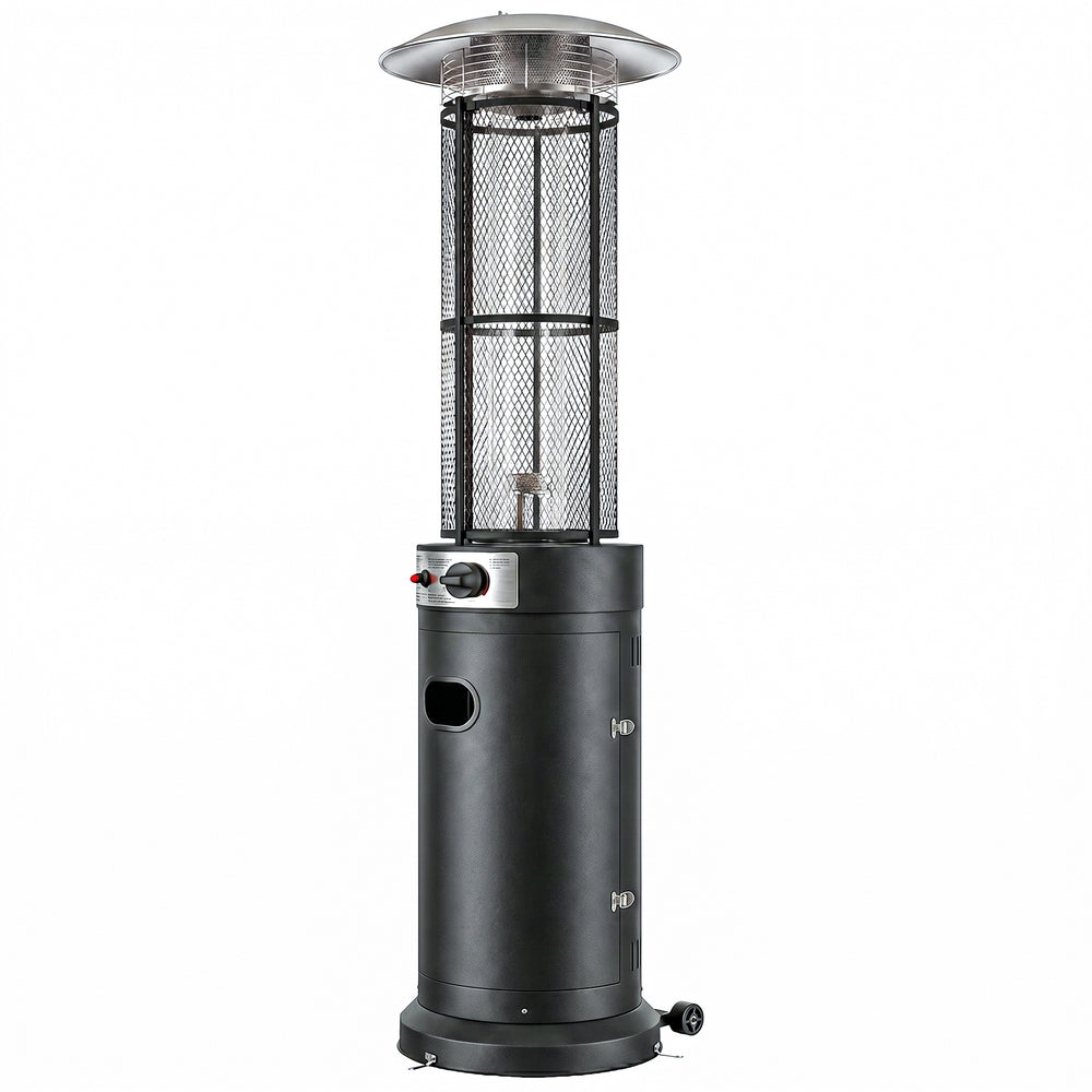 Outsunny 11 KW Freestanding Gas Patio Heater, Adjustable Outdoor Garden Propane Heater with Tip-Over Switch, Wheels, Pulse Ignition, Tank Room with Openable Door, Black