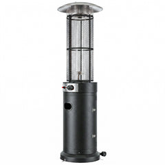 Outsunny 11 KW Freestanding Gas Patio Heater, Adjustable Outdoor Garden Propane Heater with Tip-Over Switch, Wheels, Pulse Ignition, Tank Room with Openable Door, Black