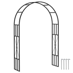 Outsunny Steel Garden Arch, 2.2m High x 1.5m Wide Metal Garden Trellis for Climbing Plants Roses Wisteria Vines, Outdoor Wedding Arch for Bridal Party Ceremony Decoration, Black
