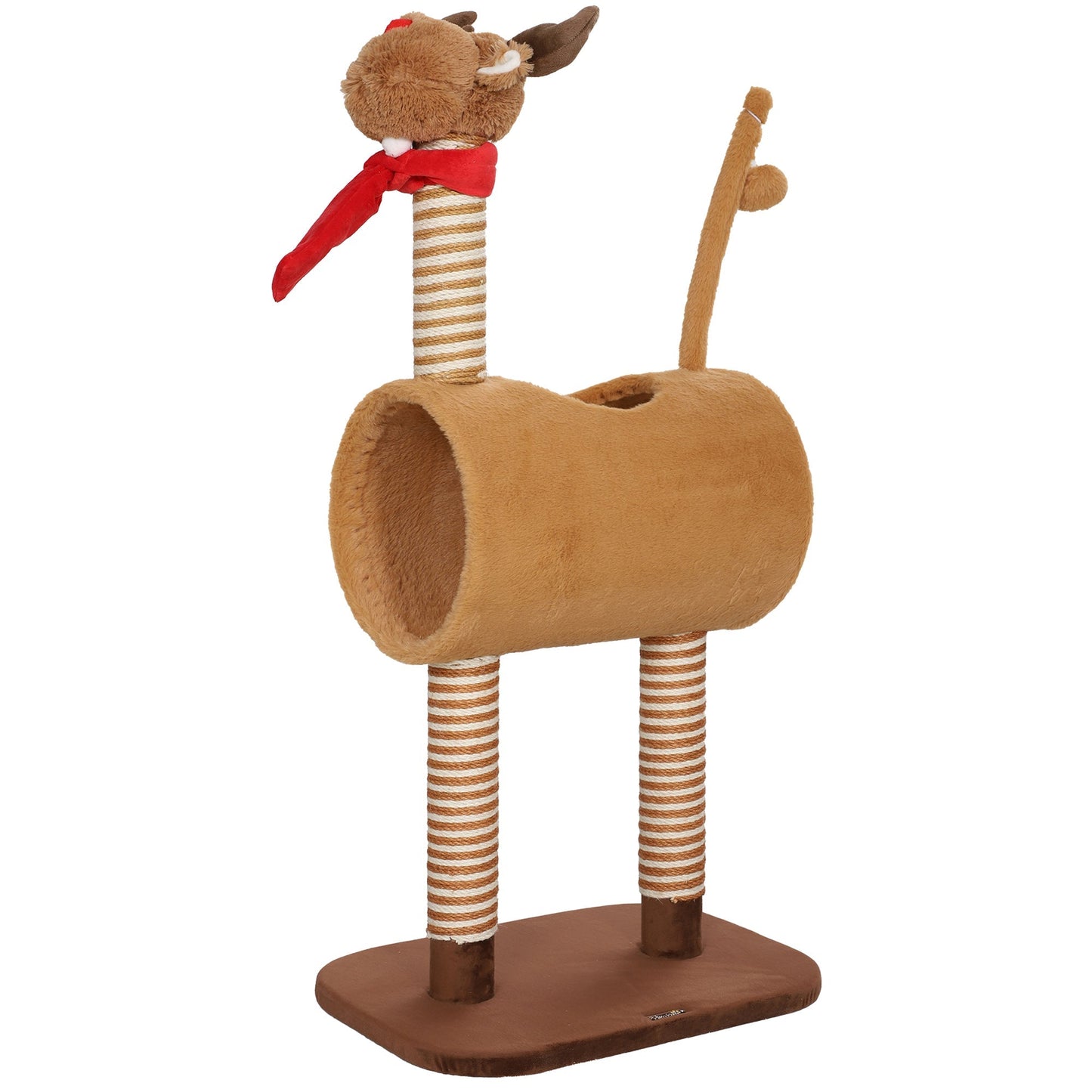 PawHut 98cm Deer-Designed Cat Tree with Scratching Posts, Toy Ball, Tunnel, Brown