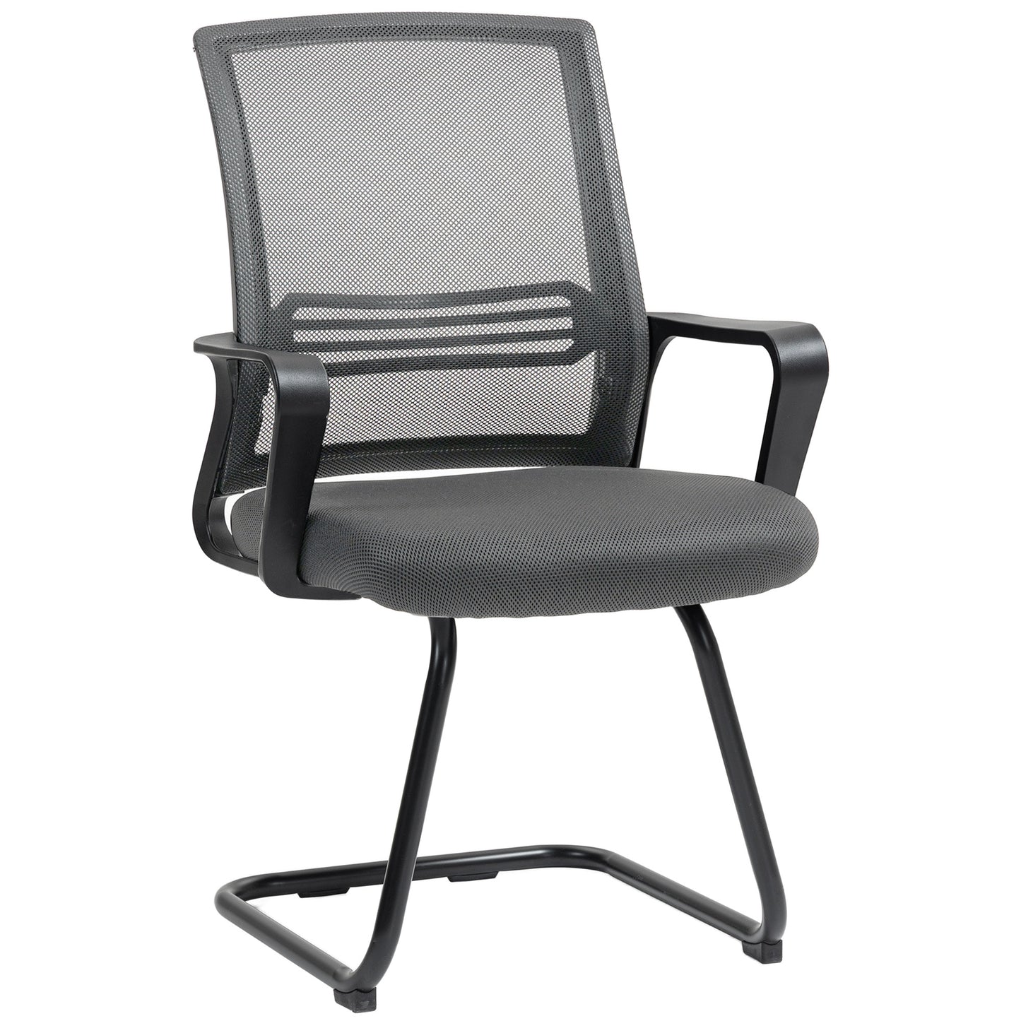 HOMCOM Padded Meeting Office Chair, Ergonomic Desk Chair No Wheels with Sled Base for Bedroom, Waiting, Reception, Dark Grey