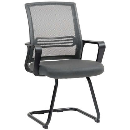 HOMCOM Padded Meeting Office Chair, Ergonomic Desk Chair No Wheels with Sled Base for Bedroom, Waiting, Reception, Dark Grey