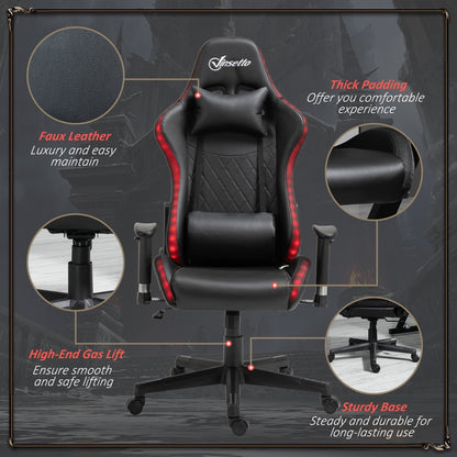 Vinsetto Gaming Chair w/ RGB LED Light, Arm, Swivel Home Office Gamer Recliner, Black