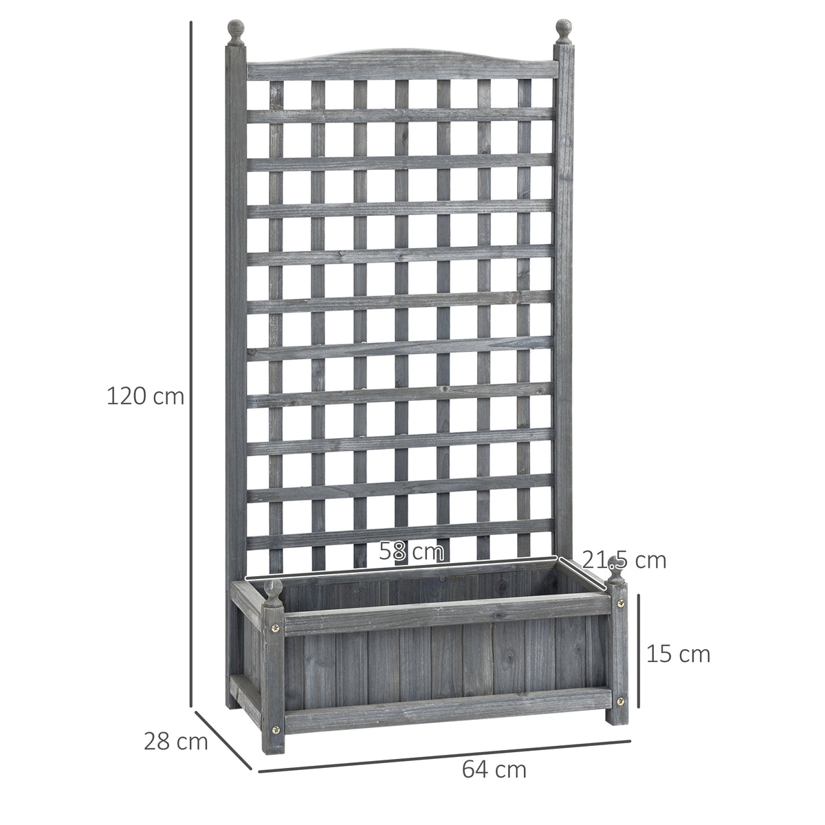 Outsunny Garden Planters with Trellis for Climbing Vines, Wood Raised Beds for Garden, Flower Pot, Indoor Outdoor, Grey