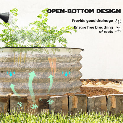 Outsunny Set of 2 Raised Garden Bed, Metal Planter Box with Safety Edging, Easy-to-assemble Stock Tank, Cream White