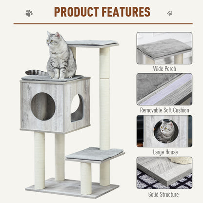 PawHut Cat Tree for Indoor Large Cats 113cm Kitten Tower Condo Jute Scratching Post Kitten Play House Activity Center Furniture